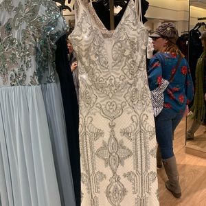 Betsy & Adam White and Silver Prom Dress